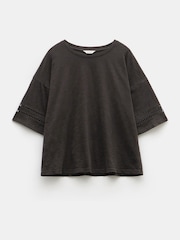 Hush Black Lucie Lace Detail 100% Cotton T-Shirt - Image 5 of 5