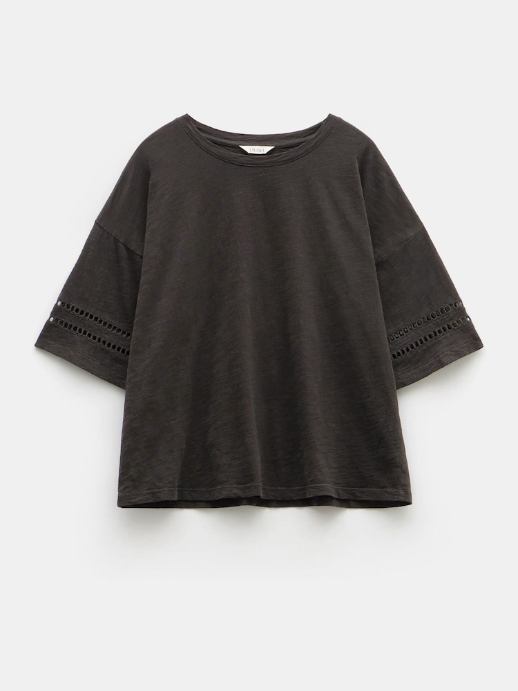 Hush Black Lucie Lace Detail 100% Cotton T-Shirt - Image 5 of 5