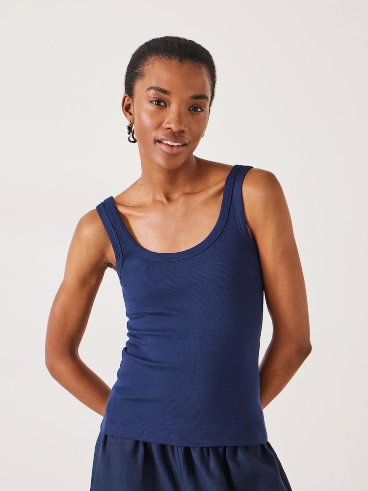 Hush Blue 100% Cotton Seth Low Scoop Ribbed Vest - Image 1 of 5 Hush Blue 100% Cotton Seth Low Scoop Ribbed Vest - Image 1 of 5