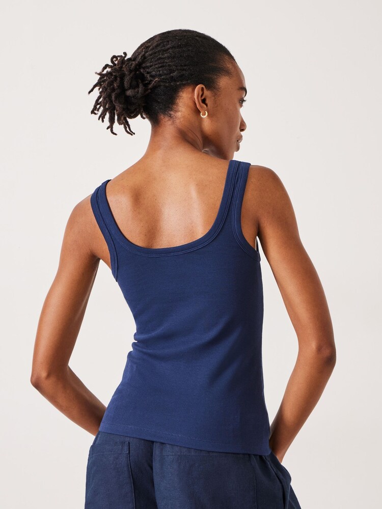 Hush Blue 100% Cotton Seth Low Scoop Ribbed Vest - Image 2 of 5 Hush Blue 100% Cotton Seth Low Scoop Ribbed Vest - Image 2 of 5