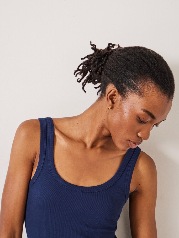 Hush Blue 100% Cotton Seth Low Scoop Ribbed Vest - Image 3 of 5
