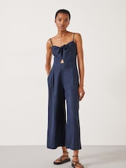 Hush Blue Chloe Tie Front Linen Blend Jumpsuit - Image 1 of 5