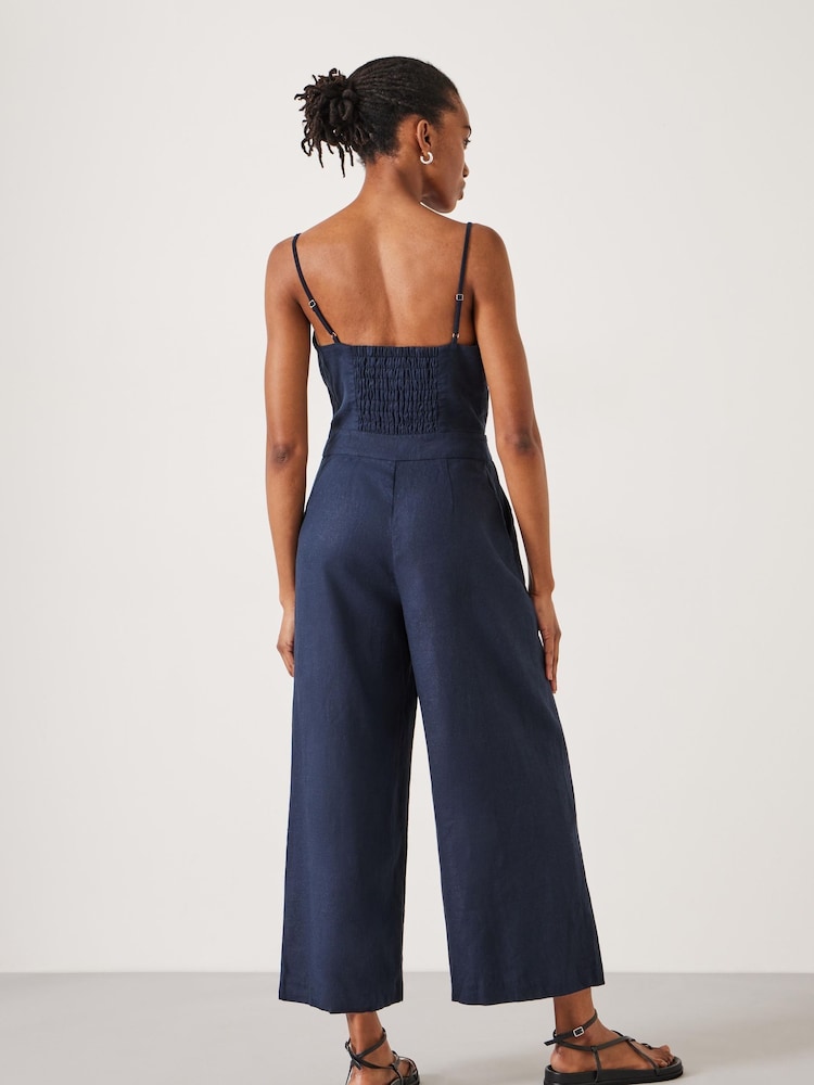 Hush Blue Chloe Tie Front Linen Blend Jumpsuit - Image 2 of 5