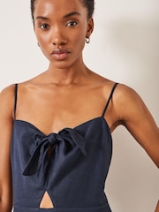 Hush Blue Chloe Tie Front Linen Blend Jumpsuit - Image 3 of 5