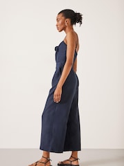 Hush Blue Chloe Tie Front Linen Blend Jumpsuit - Image 4 of 5
