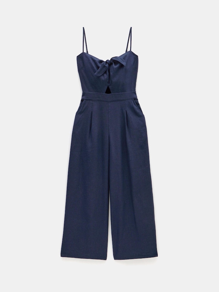 Hush Blue Chloe Tie Front Linen Blend Jumpsuit - Image 5 of 5