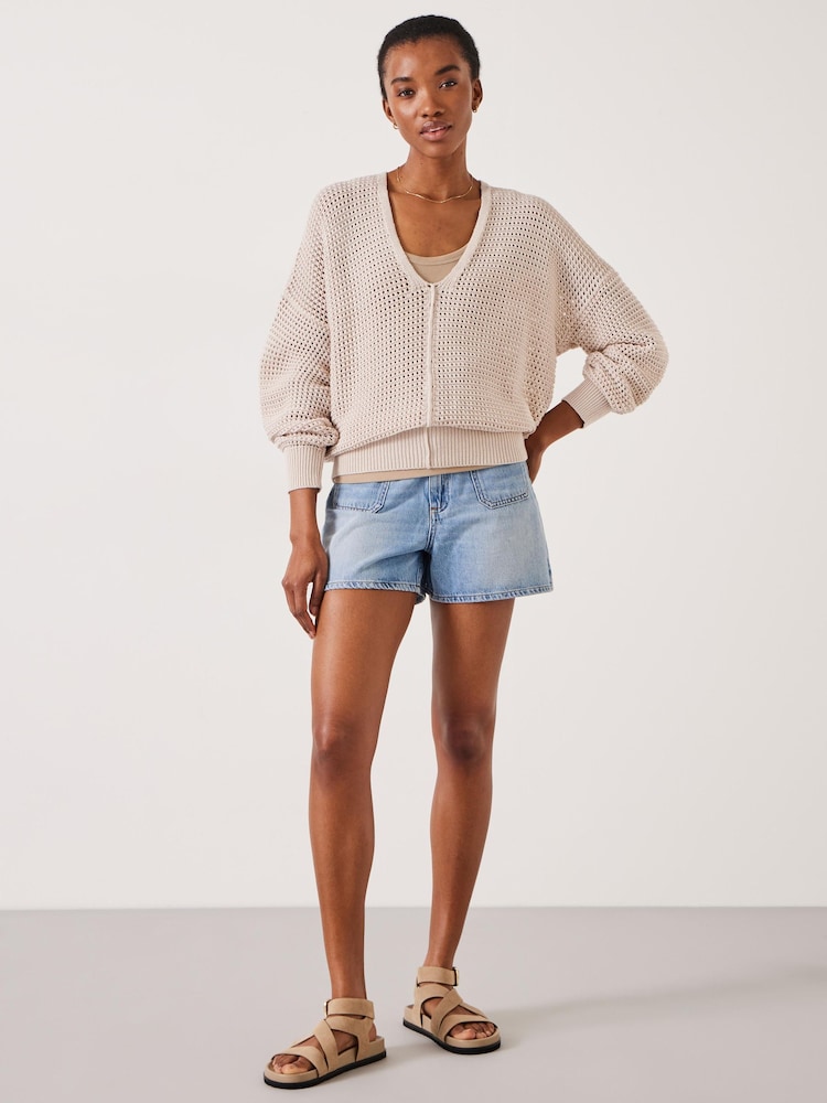 Hush Natural Poppy Open Stitch V-Neck 100% Cotton Jumper - Image 1 of 4 Hush Natural Poppy Open Stitch V-Neck 100% Cotton Jumper - Image 1 of 4