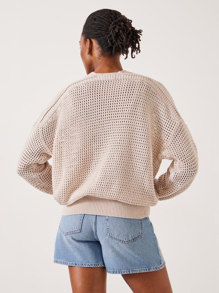 Hush Natural Poppy Open Stitch V-Neck 100% Cotton Jumper - Image 2 of 4 Hush Natural Poppy Open Stitch V-Neck 100% Cotton Jumper - Image 2 of 4