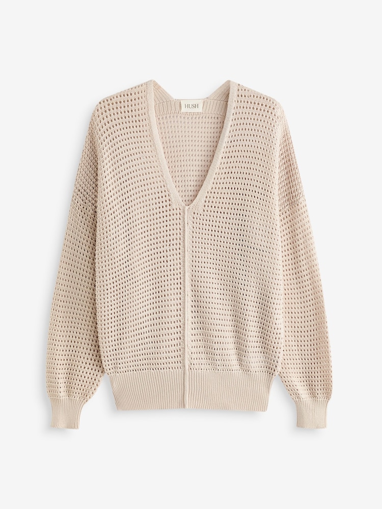 Hush Natural Poppy Open Stitch V-Neck 100% Cotton Jumper - Image 4 of 4 Hush Natural Poppy Open Stitch V-Neck 100% Cotton Jumper - Image 4 of 4