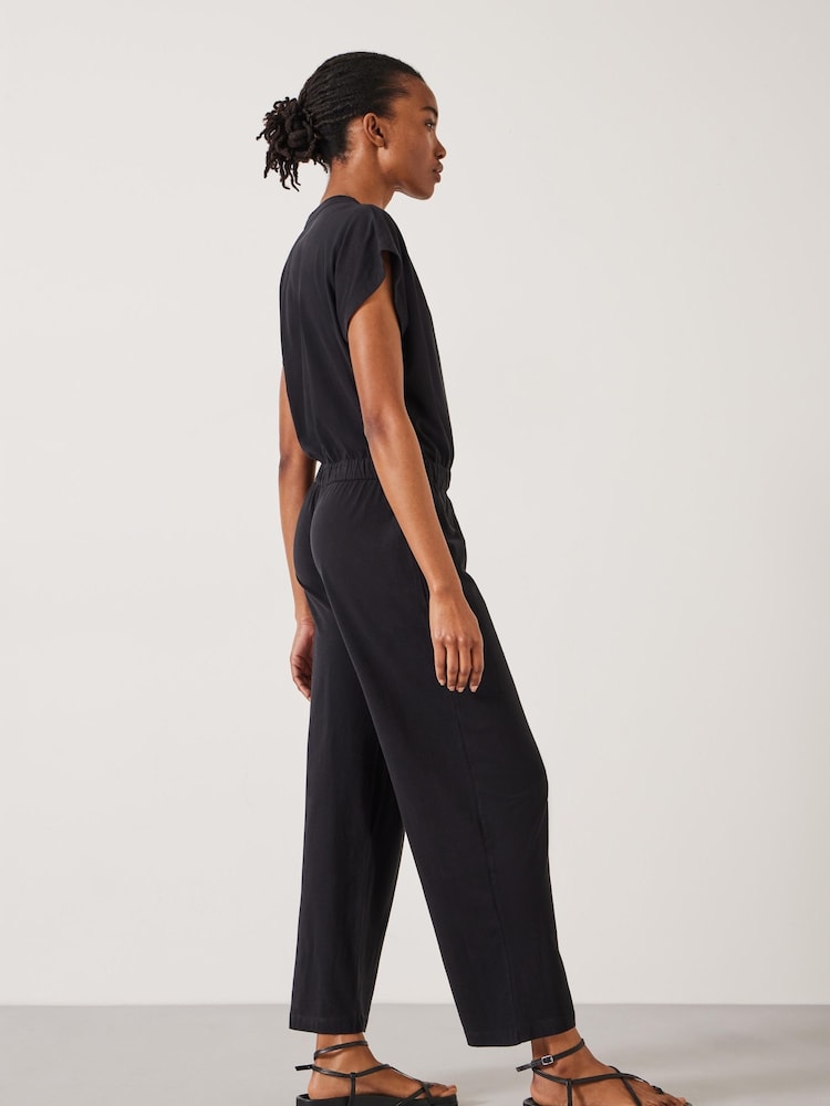 Buy Hush Black Kendall Short Sleeve 100% Cotton Jersey Jumpsuit
