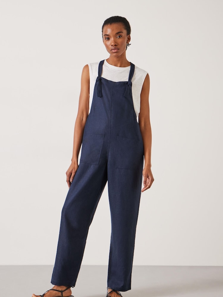 Hush Blue Eliza Linen Blend Dungarees - Image 1 of 5