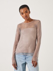 Hush Natural Una Sparkle Long Sleeve 100% Cotton Top - Image 1 of 5