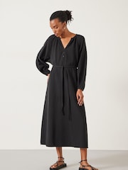 Negru - Hush Clarice 100% Cotton Midi Rochie - Imaginea 3 din 6