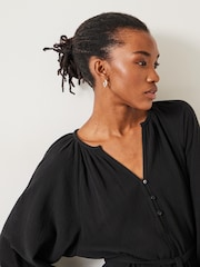 Negru - Hush Clarice 100% Cotton Midi Rochie - Imaginea 4 din 6