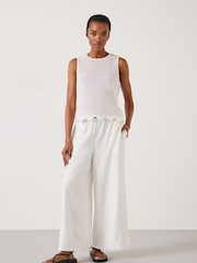Hush White Melissa Linen Blend Wide Leg Trousers - Image 1 of 5