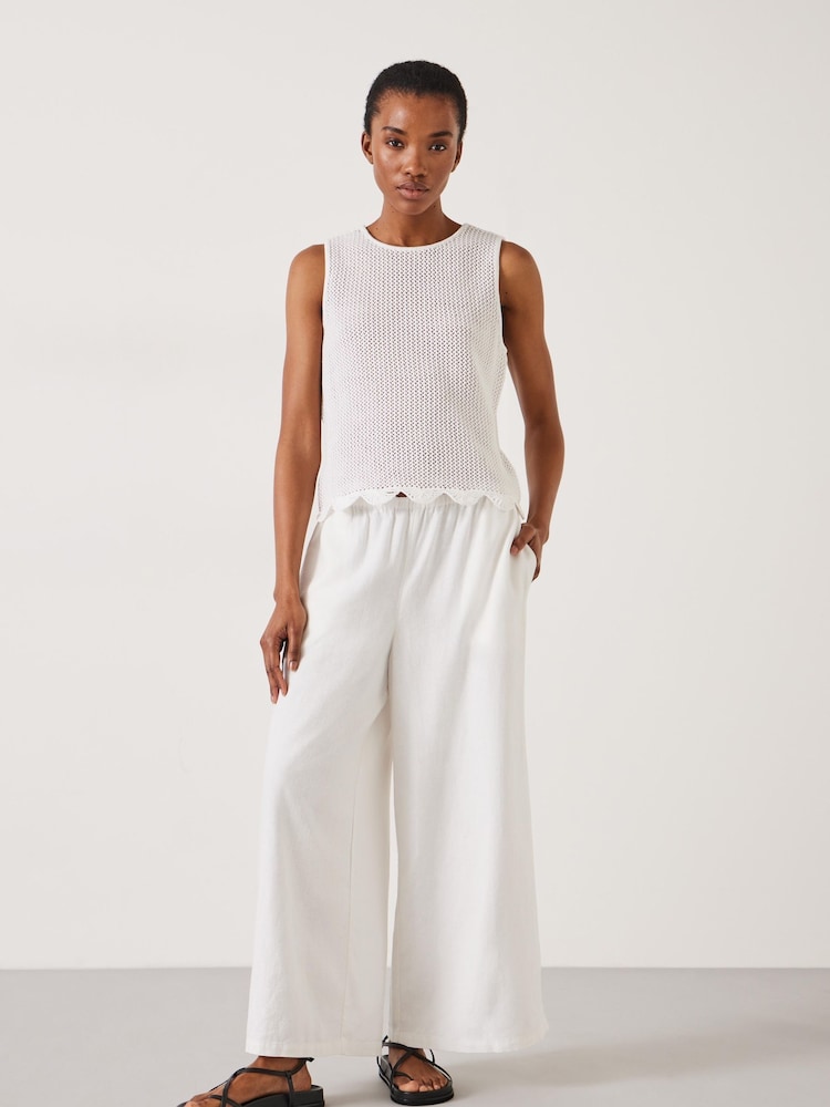 Hush White Melissa Linen Blend Wide Leg Trousers - Image 1 of 5