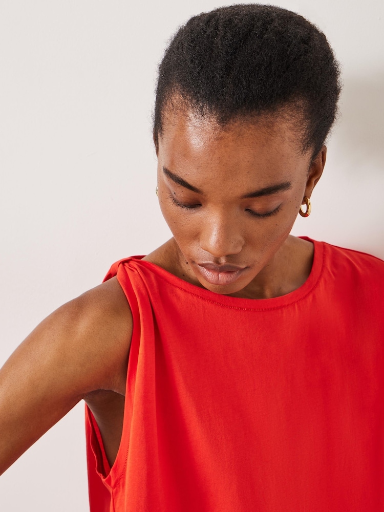 Hush Red 100% Cotton Jenna Knot Detail T-Shirt - Image 4 of 5