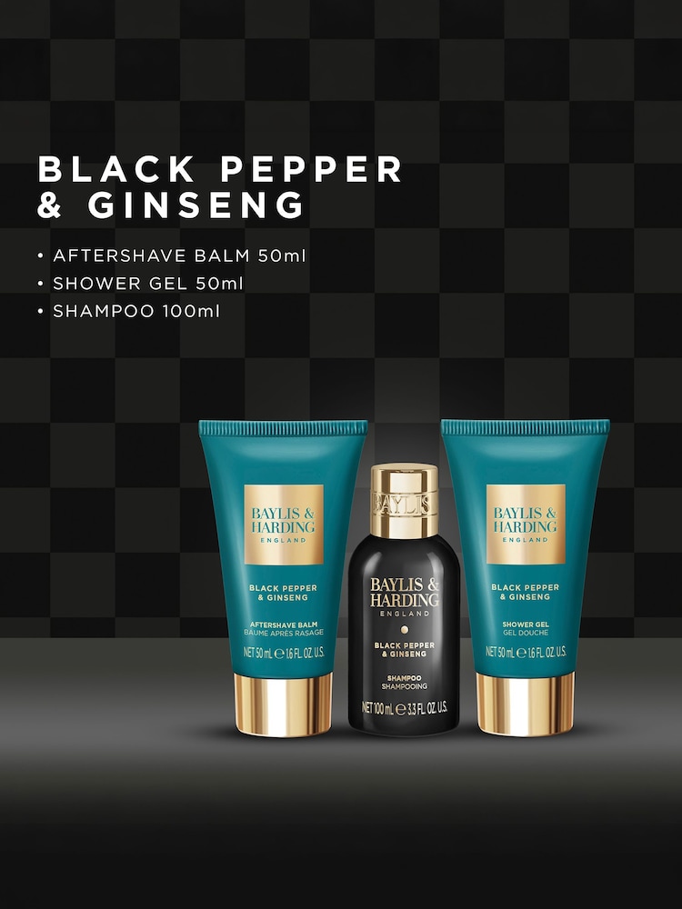 Baylis & Harding Black Pepper & Ginseng Travel Bag Gift Set - Image 2 of 5 Baylis & Harding Black Pepper & Ginseng Travel Bag Gift Set - Image 2 of 5