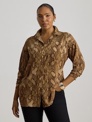 Lauren Ralph Lauren Brown Relaxed Fit Python-Print Georgette Shirt - Image 3 of 9