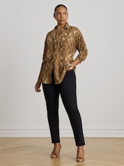Lauren Ralph Lauren Brown Relaxed Fit Python-Print Georgette Shirt - Image 4 of 9