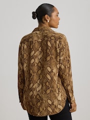 Lauren Ralph Lauren Brown Relaxed Fit Python-Print Georgette Shirt - Image 5 of 9