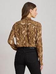 Lauren Ralph Lauren Brown Relaxed Fit Python-Print Georgette Shirt - Image 6 of 9
