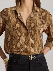Lauren Ralph Lauren Brown Relaxed Fit Python-Print Georgette Shirt - Image 7 of 9