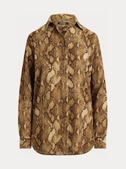 Lauren Ralph Lauren Brown Relaxed Fit Python-Print Georgette Shirt - Image 9 of 9