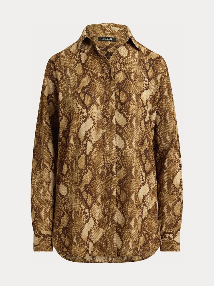 Lauren Ralph Lauren Brown Relaxed Fit Python-Print Georgette Shirt - Image 9 of 9 Lauren Ralph Lauren Brown Relaxed Fit Python-Print Georgette Shirt - Image 9 of 9