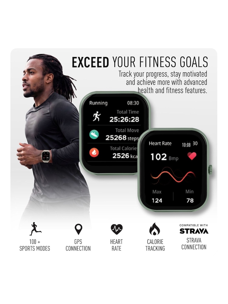 Peers Hardy Green Reflex Active Nexus Lite Mint Silicone Strap Smart Watch - Image 2 of 6 Peers Hardy Green Reflex Active Nexus Lite Mint Silicone Strap Smart Watch - Image 2 of 6
