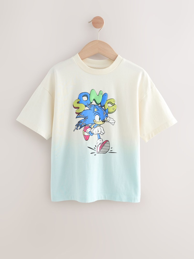 كريم/أزرق - تيشِرت مزيّن بطبعة شخصية Sonic المرخصة (3 16 سنة) - صورة 1 من 1