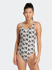 adidas Brown Logo Graphic V Back Swimsuit - Image 1 of 6