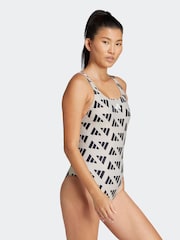adidas Brown Logo Graphic V Back Swimsuit - Image 3 of 6