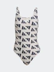 adidas Brown Logo Graphic V Back Swimsuit - Image 6 of 6
