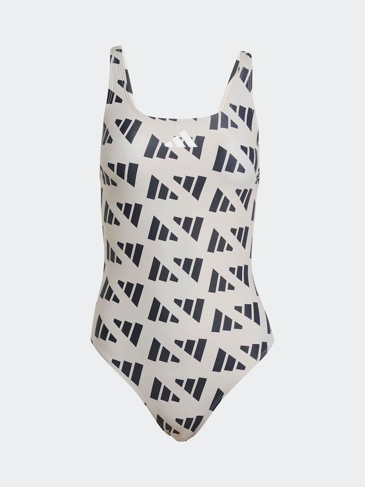 adidas Brown Logo Graphic V Back Swimsuit - Image 6 of 6