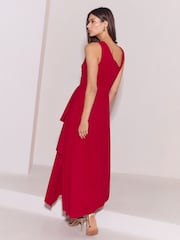 Lipsy Red Petite Gold Trim Ruffle Drape Fit And Flare Midi Dress - Image 4 of 5