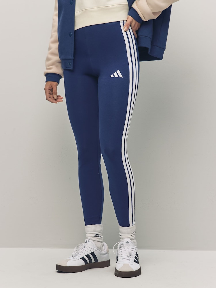 adidas Blue 3 Stripe Leggings - Image 1 of 6