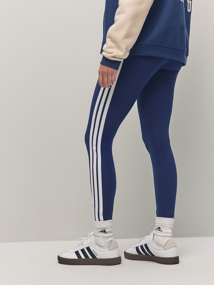 adidas Blue 3 Stripe Leggings - Image 3 of 6