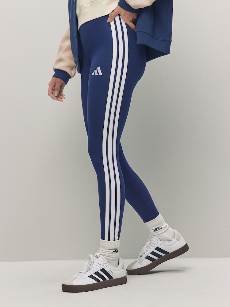 adidas Blue 3 Stripe Leggings - Image 4 of 6