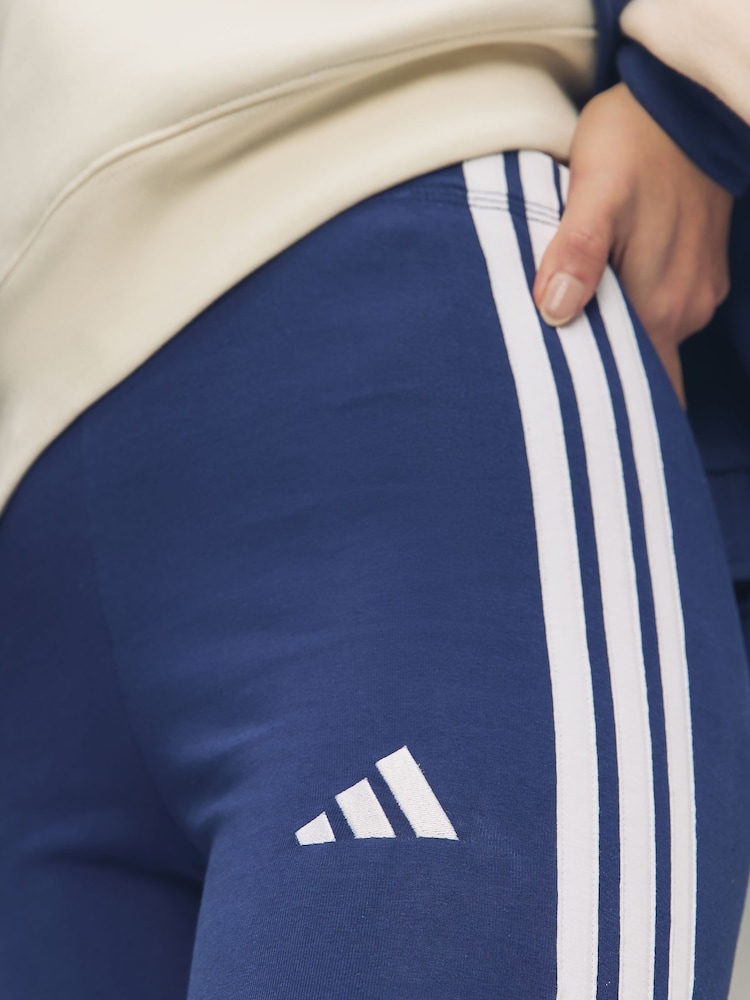 adidas Blue 3 Stripe Leggings - Image 5 of 6