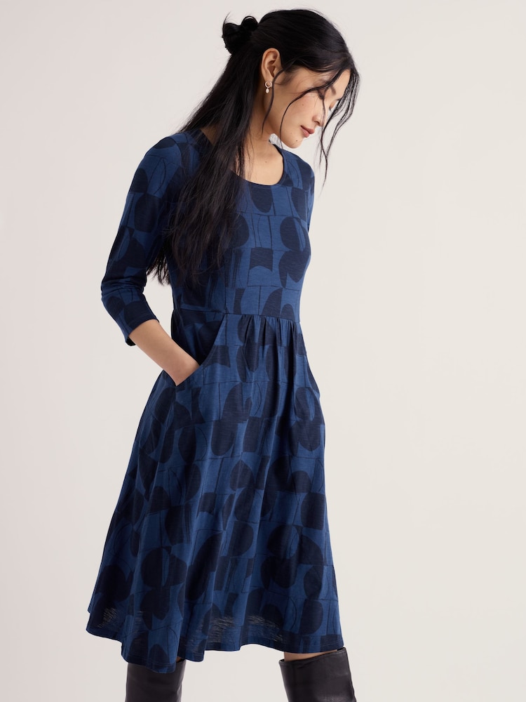 Seasalt Cornwall Blue Tall Enor 3/4 Sleeve Dress - Image 2 of 5 Seasalt Cornwall Blue Tall Enor 3/4 Sleeve Dress - Image 2 of 5