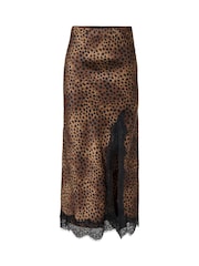 ONLY Leopard print Lace Detail Satin Midi Skirt - Bild 5 von 6