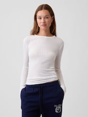 Weiß - Gap Essential Ribbed Pointelle Long Sleeve T-Shirt - Bild 1 von 5