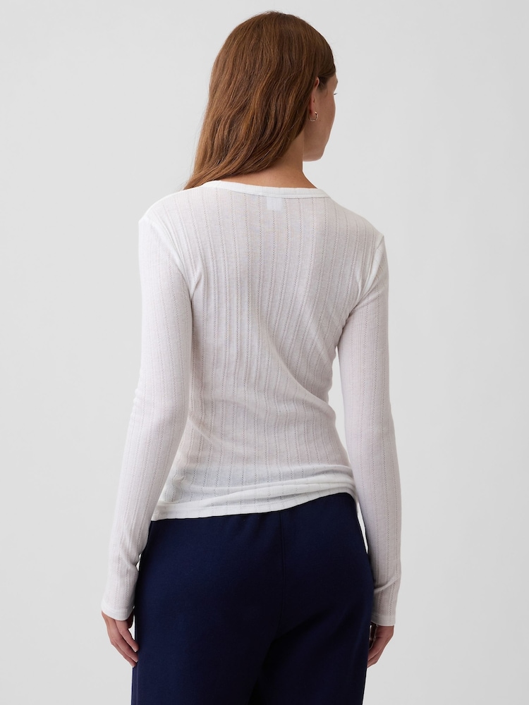 Weiß - Gap Essential Ribbed Pointelle Long Sleeve T-Shirt - Bild 2 von 5
