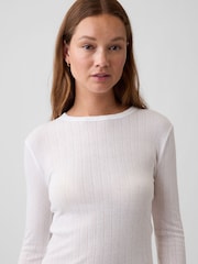 Weiß - Gap Essential Ribbed Pointelle Long Sleeve T-Shirt - Bild 4 von 5