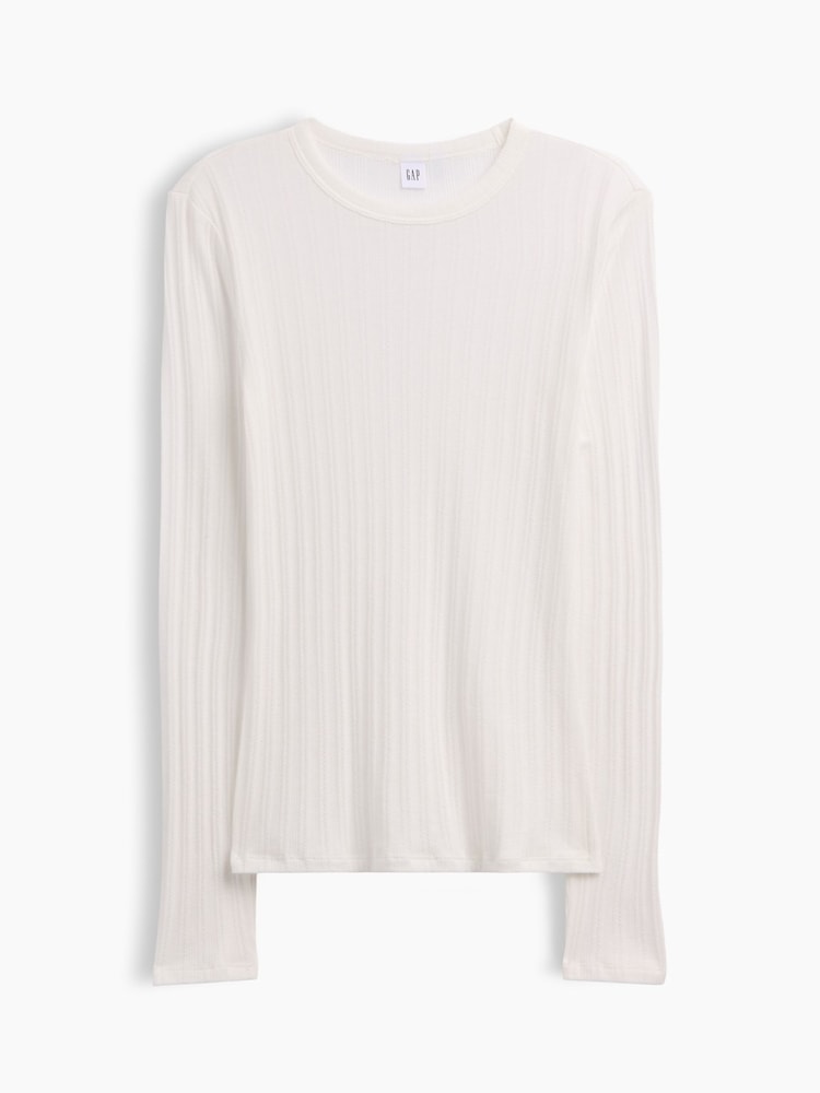 Weiß - Gap Essential Ribbed Pointelle Long Sleeve T-Shirt - Bild 5 von 5