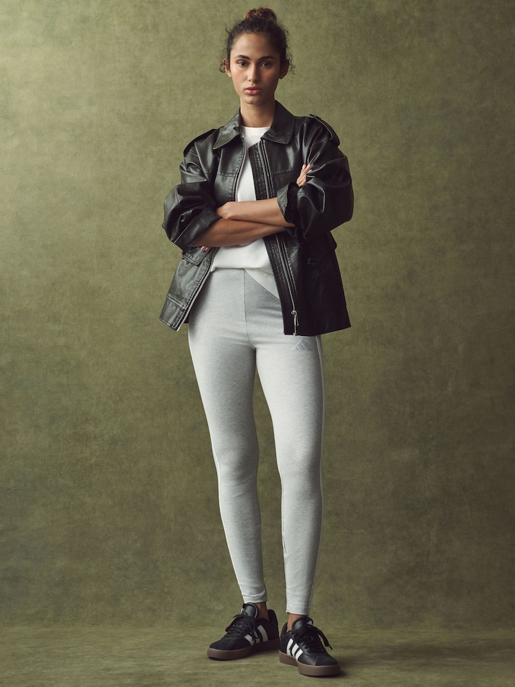 adidas Grey 3 Stripe Leggings - Image 3 of 5