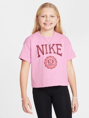 Rosa flamenco - Nike Boxy Varsity Graphic Print T-Shirt - Imagen 1 de 6