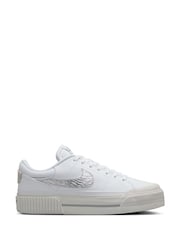 Nike White/Silver Court Legacy Lift Platform Trainers - Image 1 of 11