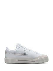 Nike White/Silver Court Legacy Lift Platform Trainers - Image 4 of 11